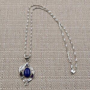 20 Inch Sterling Silver Lapis Lazuli Amethyst Garnet Necklace A7117